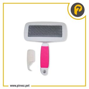 برس سیمی نرم سگ و گربه همراه با شانه تخلیه مو برند پت کینگ، پیروز پت، پت شاپ پیروز